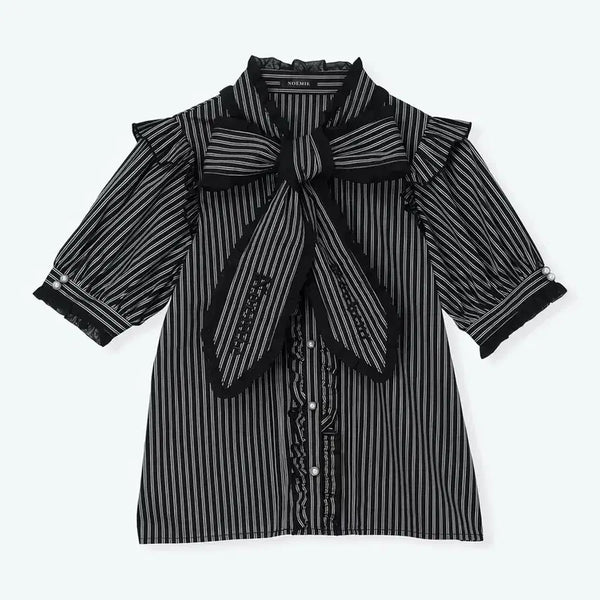 [BUNJANG] Noemie Ribbon Bow Blouse Black Stripe / 노에미 리본 보타이 블라우스 블랙 스트라이프 양산형 지뢰계 스나계 걸리