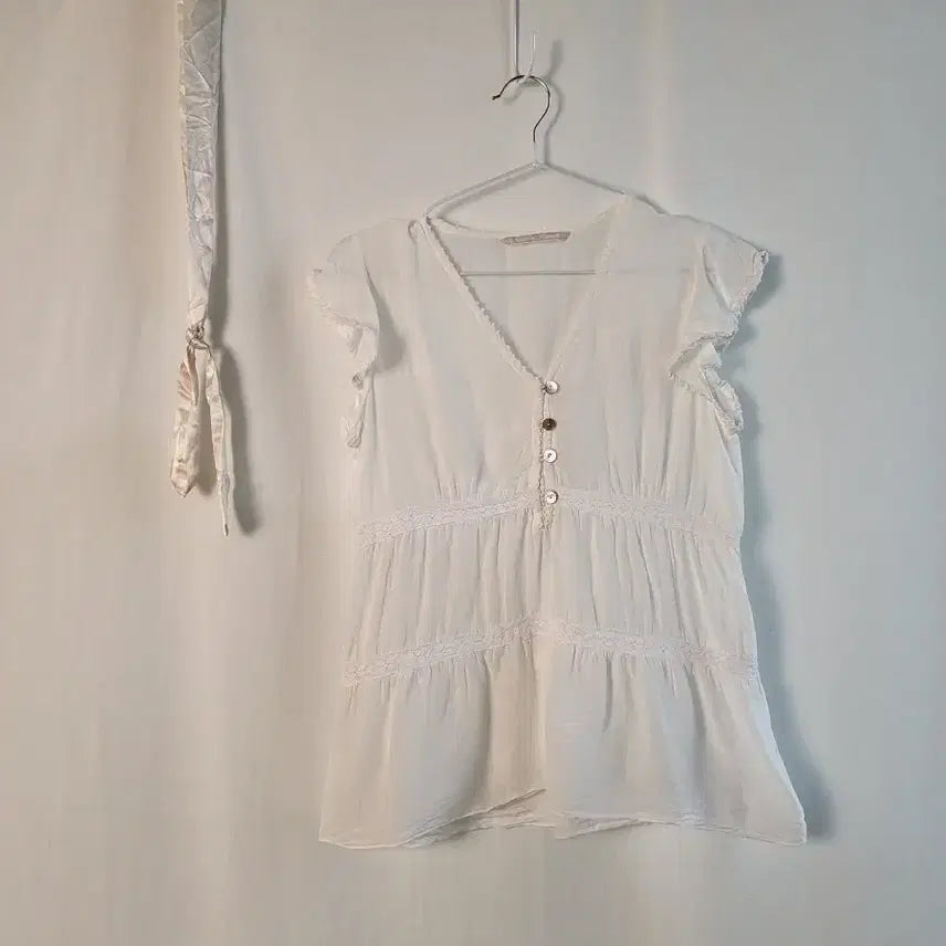 [BUNJANG] Vintage Tuileries Cotton Blouse / 빈티지 튈르리 코튼 블라우스 페어리 시어 핀터