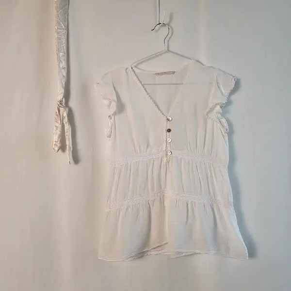 [BUNJANG] Vintage Tuileries Cotton Blouse / 빈티지 튈르리 코튼 블라우스 페어리 시어 핀터