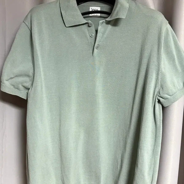 [BUNJANG] Zara Cotton Silk Polo Shirt Light Green / 자라 코튼 실크 폴로 라이트 그린