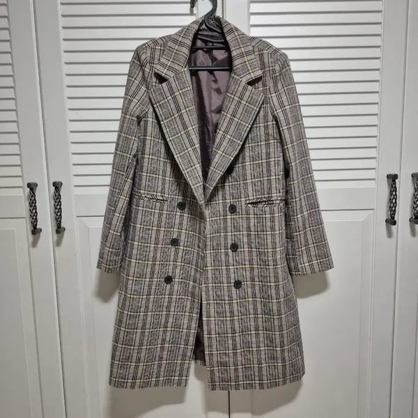 [BUNJANG] Double-Breasted Checkered Coat / 간절기 체크코트