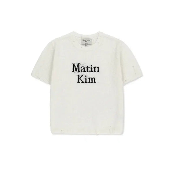 [BUNJANG] Matin Kim Half Sleeve Logo Pullover Knit / (특가) 마뗑킴 반팔 니트 HALF SLEEVE LOGO PULLOVER
