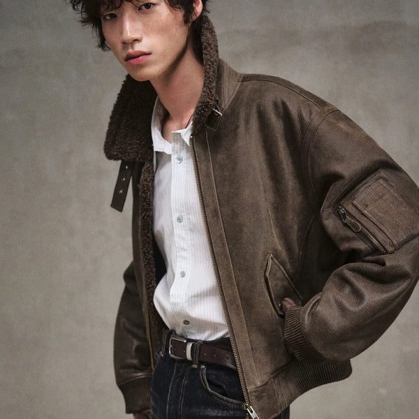 [BUNJANG] Elmood A2 Aviator Cowhide Mustang Jacket Brown / [엘무드][48] A2 에비에이터 카우 하이드 무스탕 브라운
