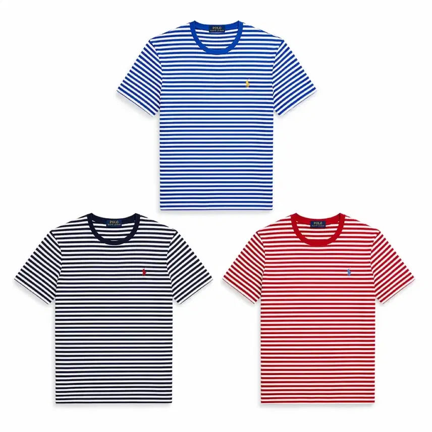 [BUNJANG] Polo Ralph Lauren Striped Short-Sleeve T-Shirt (Blue/Navy/Red) / 폴로 랄프로렌 단가라 스트라이프 반팔티 (블루/네이비/레드)