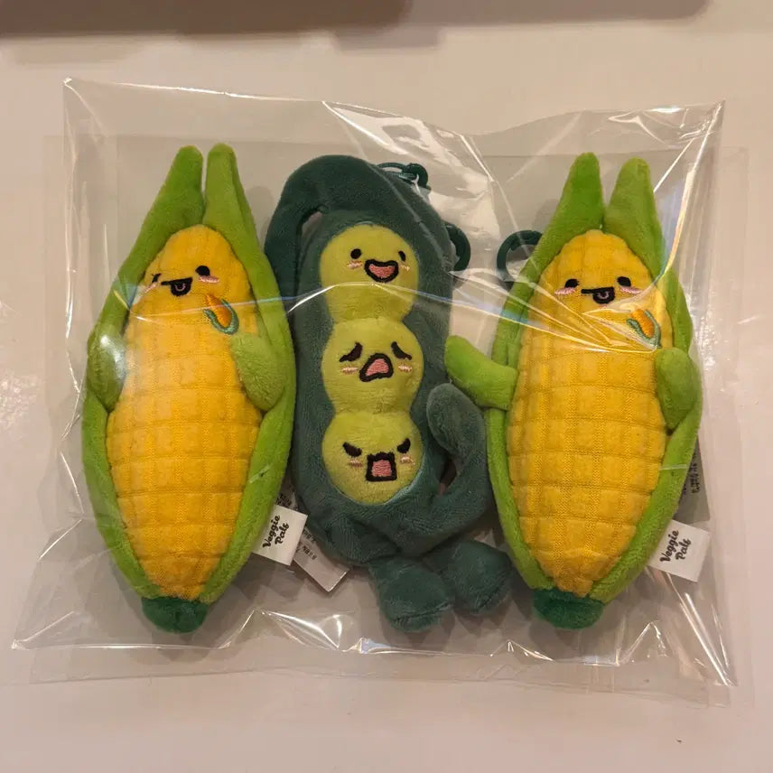 [BUNJANG] Corn & Pea Vegetable Plush Keychain Set / 귀여운 옥수수 완두콩 야채인형 키링