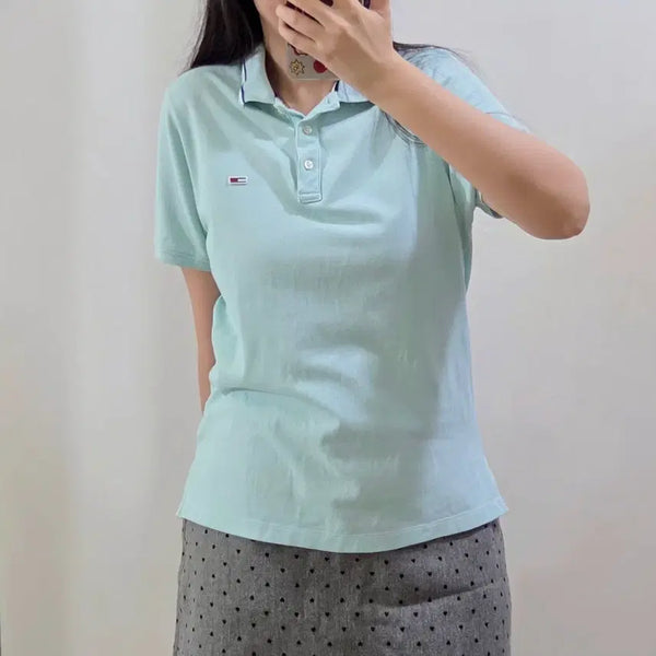 [BUNJANG] Tommy Jeans Mint Short Sleeve Polo T-Shirt / 타미진스 민트 반팔 카라티