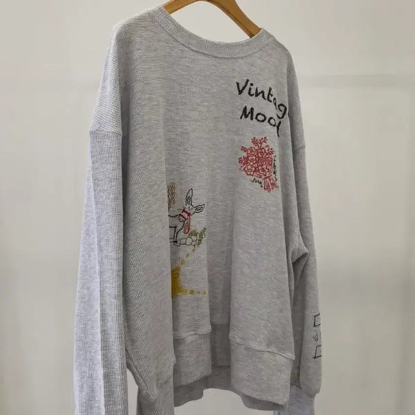 [BUNJANG] Waffle Knit Sweatshirt with Unique Lettering Print / 와플맨투맨
