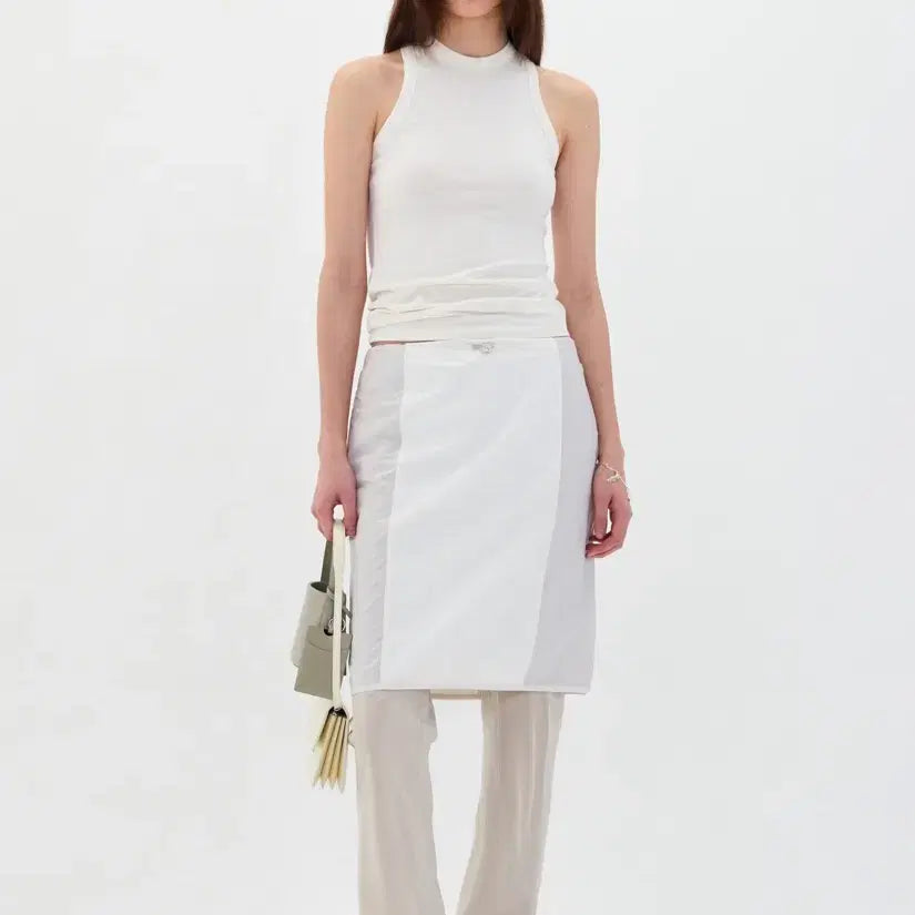 [BUNJANG] Low Classic Panel Midi Skirt White/Gray / [M] 로우클래식 패널 미디 스커트 화이트/그레이