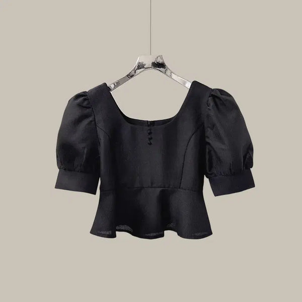 [BUNJANG] Round Puff Sleeve Short Blouse / 품절