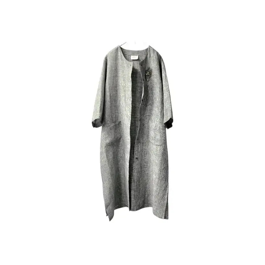 [BUNJANG] Linen Grey Check Pattern Long Jacket / 린넨 그레이 체크패턴  롱자켓