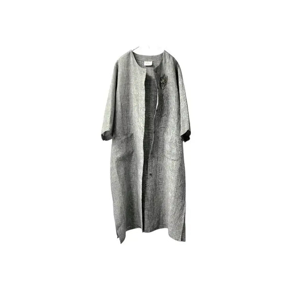 [BUNJANG] Linen Grey Check Pattern Long Jacket / 린넨 그레이 체크패턴  롱자켓