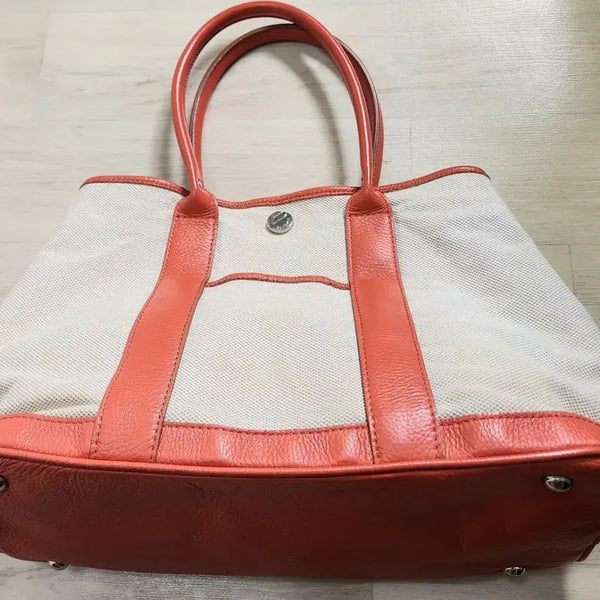 [BUNJANG] Coral Leather Color Block Canvas Tote Bag / 토트백 캔버스 가죽 배색  coral