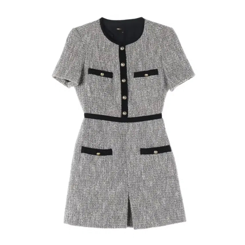 [BUNJANG] Maje Gold Button Tweed Mini Dress / 마쥬 트위드 골드 버튼 트위드 반팔 미니 원피스 36