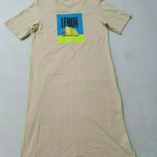 [BUNJANG] Juicy Judy Beige Lemon Print Short Sleeve Dress 90 / 쥬시쥬디 베이지색 레몬 반팔 원피스 66 여성90