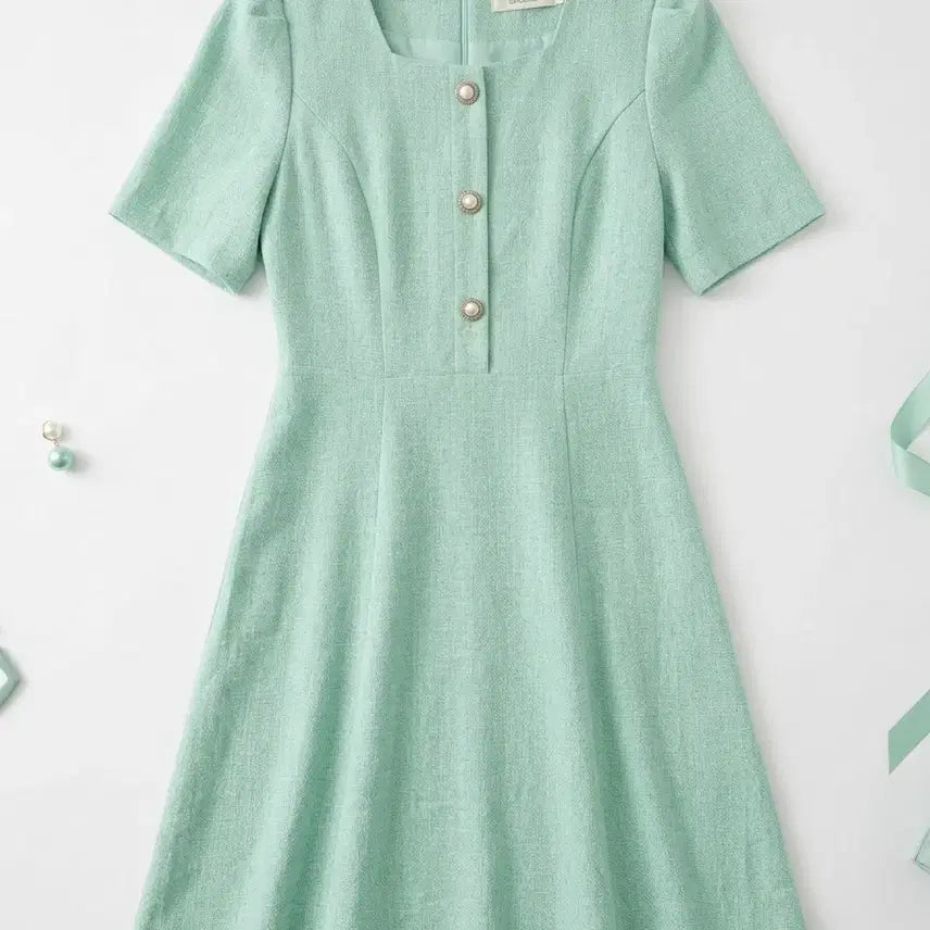 [BUNJANG] Women's Mint Tweed Dress / 여성M/ 시크라인 민트색 트위드 원피스