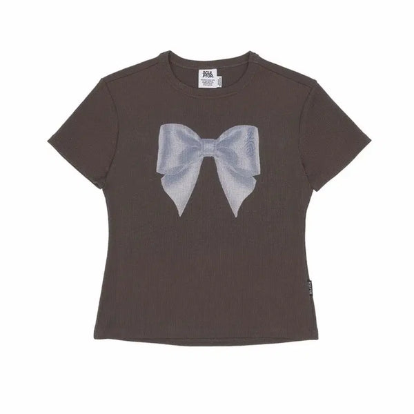 [BUNJANG] Sculptor Big Bow Ribbon T-Shirt Brown / 스컬프터 big bow 리본 반팔 브라운 m