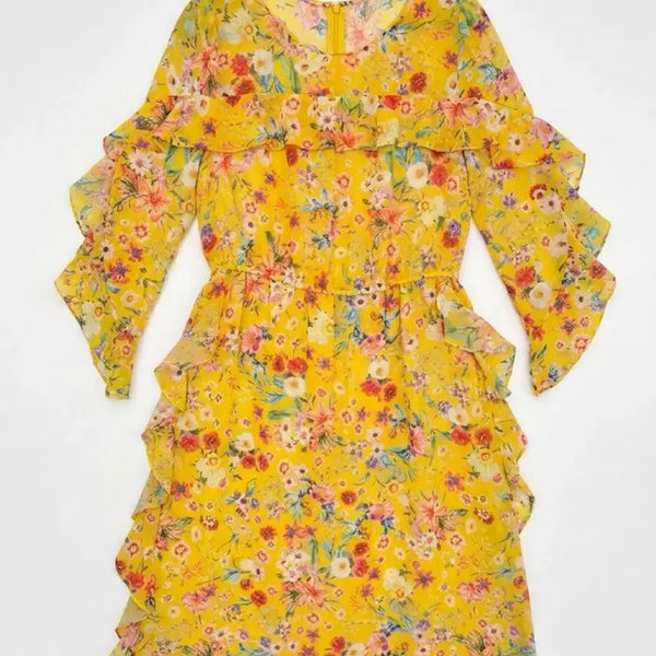 [BUNJANG] Minimum Yellow Floral Dress / 여성85/ 미니멈 옐로우 플로럴 원피스