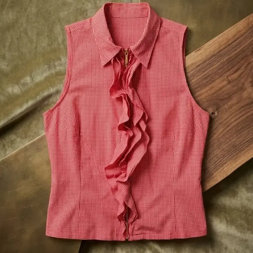 [BUNJANG] Ralph Lauren Women's Sleeveless Zip Shirt with Ruffles / 55~66정품) 랄프로렌 러플 지퍼 민소매 셔츠