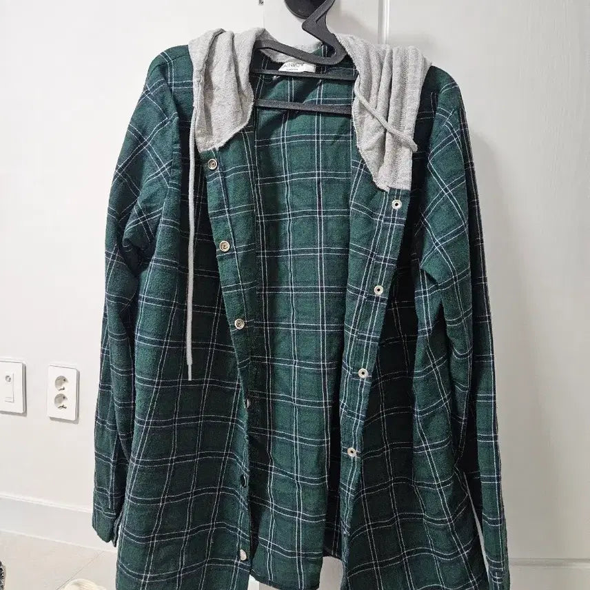 [BUNJANG] Green Plaid Hoodie Shirt / 체크 후드 남방 그린