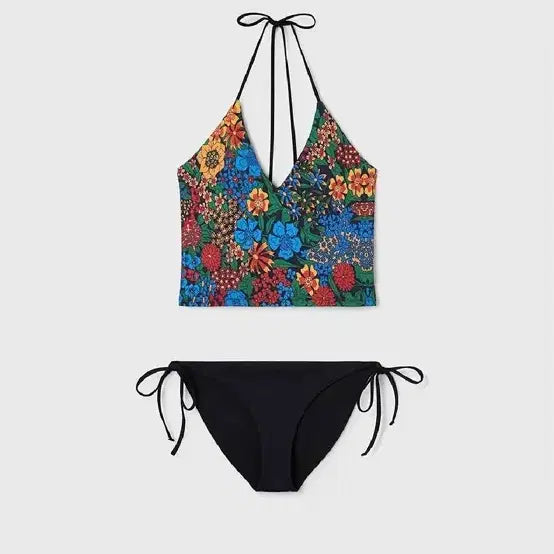 [BUNJANG] Yunse Floral Pattern Bikini Top & Black Bottom Set / 윤세 yunse 비키니