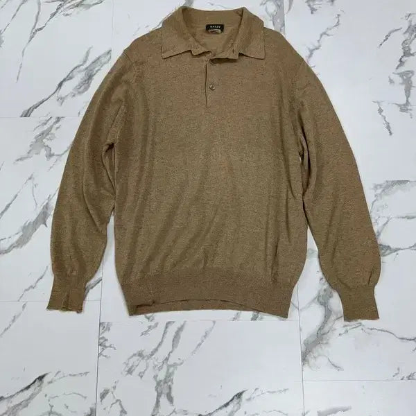 [BUNJANG] Bally Beige 100% Cashmere Collar Knit / 발리 베이지 캐시미어 100% 카라 니트
