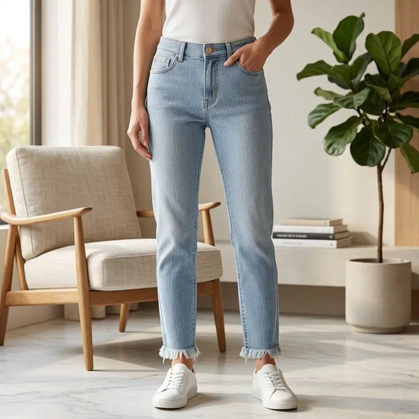 [BUNJANG] Sandro Light Blue Frayed Hem Straight Leg Denim Pants Size 36 / 산드로 연청 프레이드 헴 일자 데님 팬츠 36
