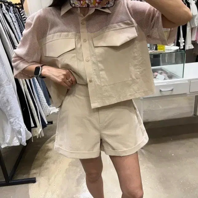 [BUNJANG] Beige Shirt and Shorts Set / (새상품) 베이지 셔츠 반바지 세트