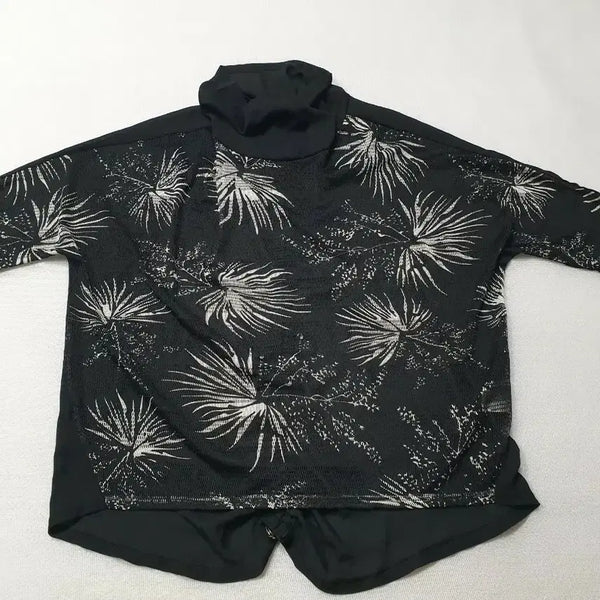 [BUNJANG] Lee Sang Bong Black Pampas Pattern Short Sleeve Turtleneck Top / 이상봉 매쉬 쉬폰 블랙 팜파스 패턴 반팔 폴라티 프리사이즈