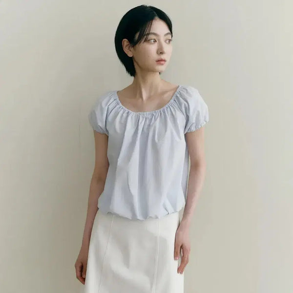 [BUNJANG] Ostkaka Banding Volume Blouse Sky Blue / (옷정정리)오스트카카 밴딩 볼륨 탑 블라우스 스카이블루