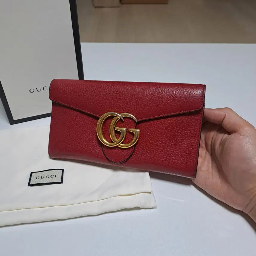 [BUNJANG] Gucci GG Marmont Flap Long Wallet Red / [100%/정품] 구찌 GG 마몽 플랩 여성 장지갑 레드