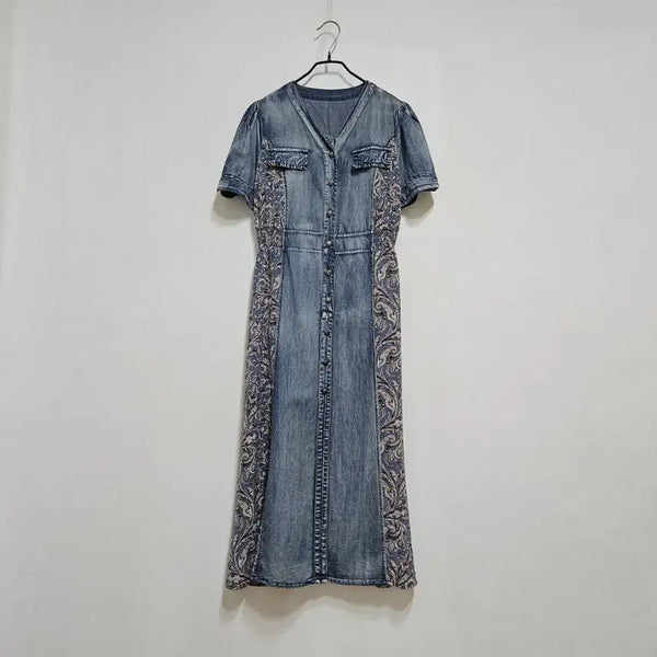 [BUNJANG] Denim Paisley Long Dress / 데님 페이즐리 롱원피스