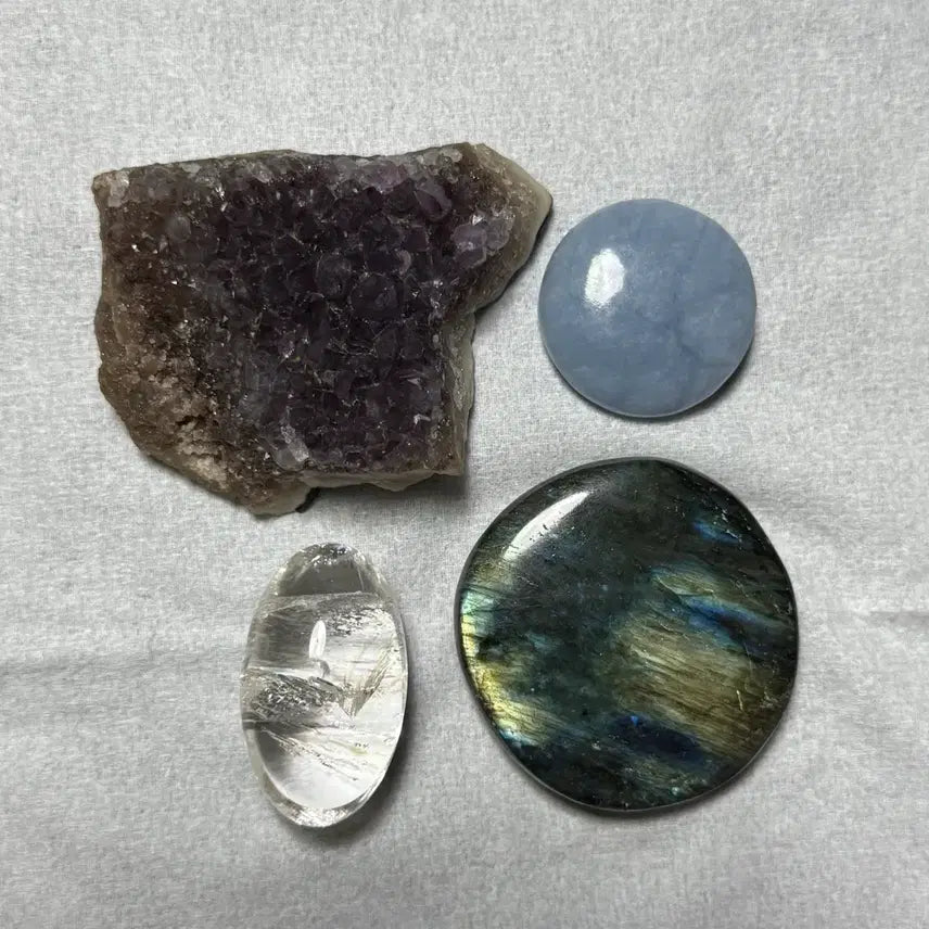 [BUNJANG] Bundle Set Natural Gemstone Crystal Cluster Labradorite Amethyst Clear Quartz Angelite / 일괄) 천연원석 클리어쿼츠 아메시스트 클러스터 래브라도라이트 엔젤라이트