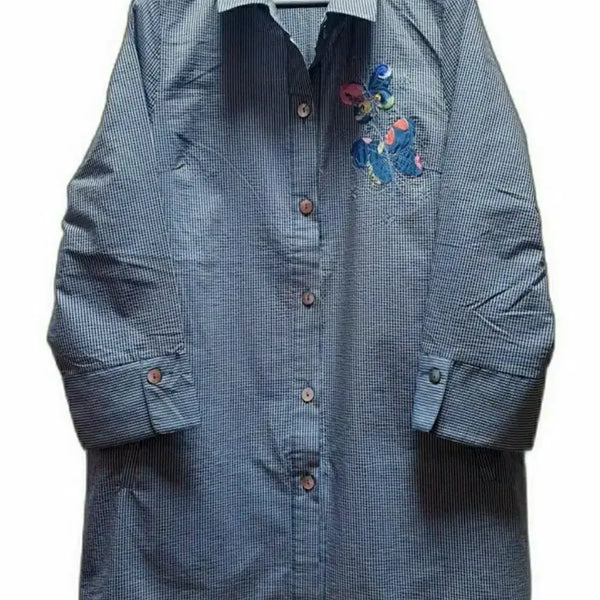 [BUNJANG] Kim Chang Sook Boutique Navy Seersucker Check Shirt (Size L) / 새상품/나비패치 체크셔츠