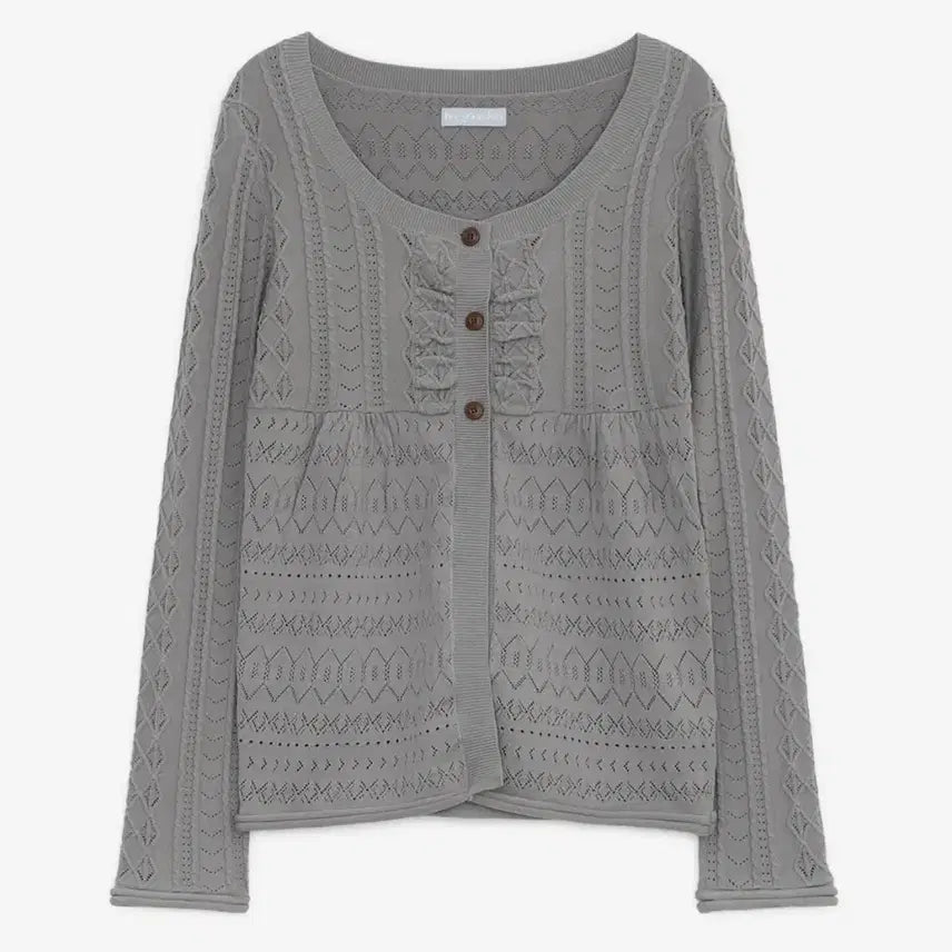 [BUNJANG] Hug Your Skin Babydoll Punching Knit Cardigan (Gray) / 허그유어스킨 베이비돌 펀칭 니트 가디건 (그레이)