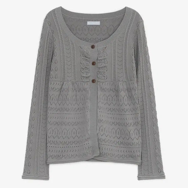 [BUNJANG] Hug Your Skin Babydoll Punching Knit Cardigan (Gray) / 허그유어스킨 베이비돌 펀칭 니트 가디건 (그레이)