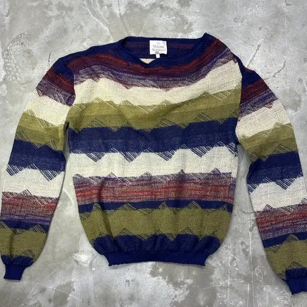 [BUNJANG] Vivienne Westwood Archive Multicolor Zigzag Mohair Knit Sweater / 비비안 웨스트우드 아카이브 멀티 컬러 지그재그 모헤어 니트