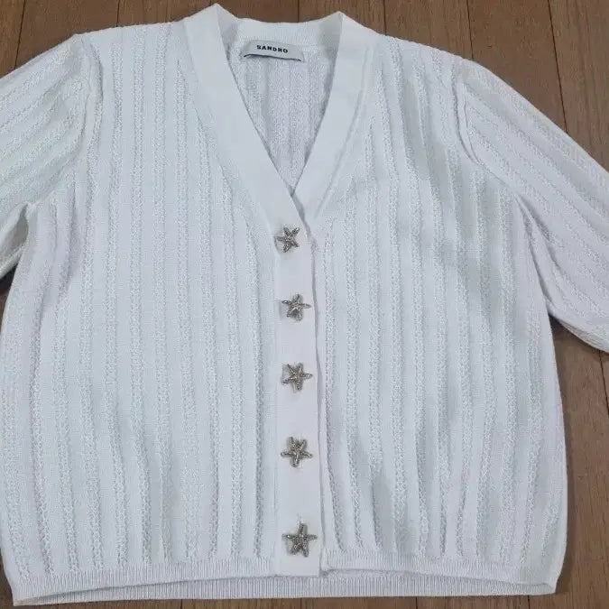 [BUNJANG] Sandro Short Sleeve Cardigan with Star Buttons, Size 2 / 산드로 반팔별단추가디건 2사이즈
