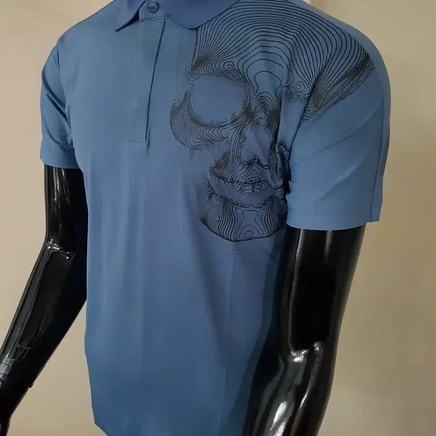 [BUNJANG] Luxury Golf T-Shirt with Perforated Mesh and Nanogram Skull Design / 골프 타공 메쉬 나노그램 럭셔리 카라티