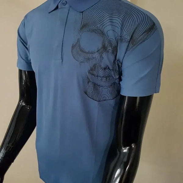 [BUNJANG] Luxury Golf T-Shirt with Perforated Mesh and Nanogram Skull Design / 골프 타공 메쉬 나노그램 럭셔리 카라티