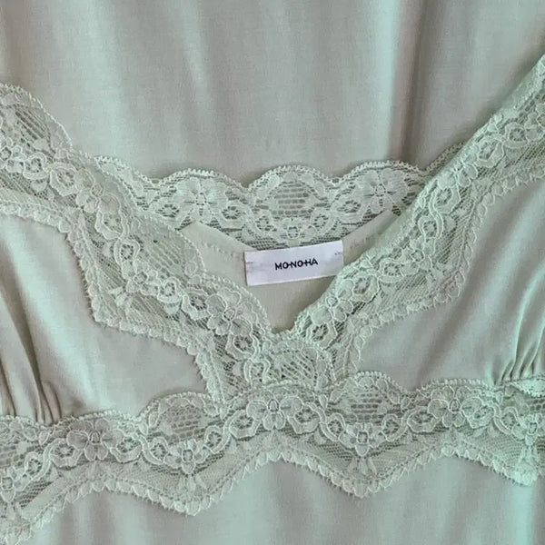 [BUNJANG] Monoha Lace-Trim Flowing Jersey Set / 모노하 Lace-Trim Flowing Jersey SET