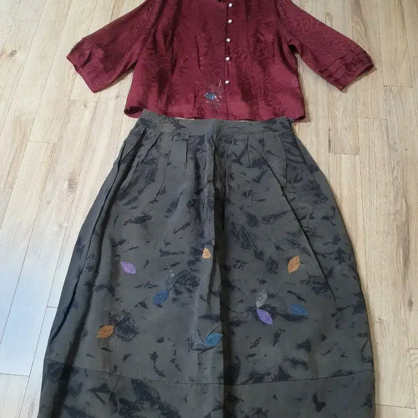 [BUNJANG] Natural Dye Linen Blouse & Skirt Set (Size 105) / 천연염색 롱치마랑 + 천연염색 고급인견브라우스 (88사이즈)