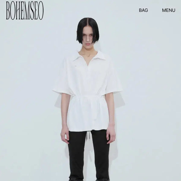 [BUNJANG] Bohemian White String T-Shirt / 보헤미안 화이트 끈 티셔츠