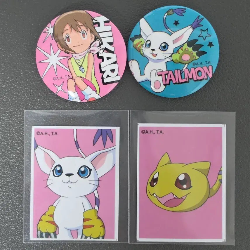 [BUNJANG] Digimon Adventure Kari Kamiya Gatomon Nyaromon Proof Photo & Can Badge Set / 디지몬 디지몬어드벤처 신나리 가트몬 야옹몬 증명사진 증사 캔뱃지 판매