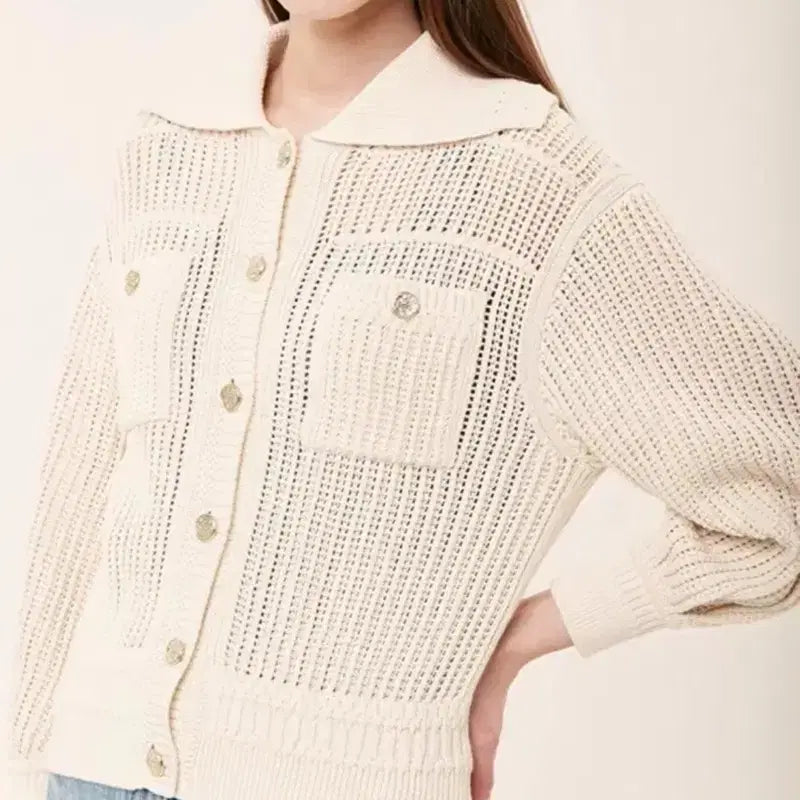 [BUNJANG] TIME By Hansem Crochet Collar Knit Button Cardigan Cream Ivory / 새옷) 한섬 타임 TIME 크로셰 카라 니트 버튼 가디건 크림아이보리