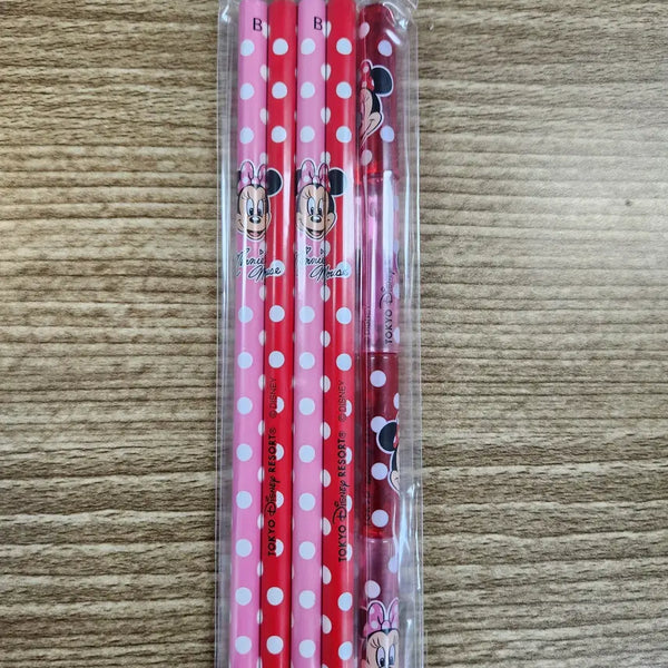 [BUNJANG] Tokyo Disneyland Minnie Mouse Pencils (4) and Pencil Caps (4) Set / 도쿄 디즈니랜드 미니 연필 4자루 + 연필캡 4개