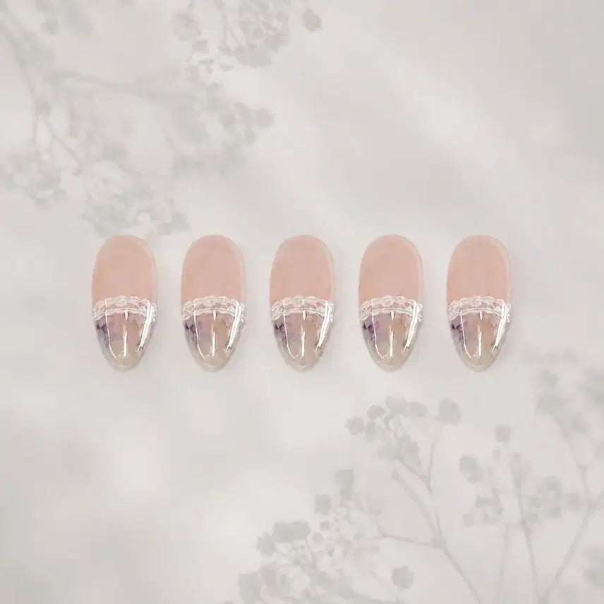 [BUNJANG] Handmade Pink Nude Syrup Lace Flower Nail Tips / 수제 네일팁