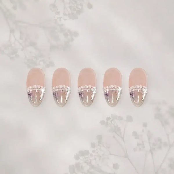 [BUNJANG] Handmade Pink Nude Syrup Lace Flower Nail Tips / 수제 네일팁