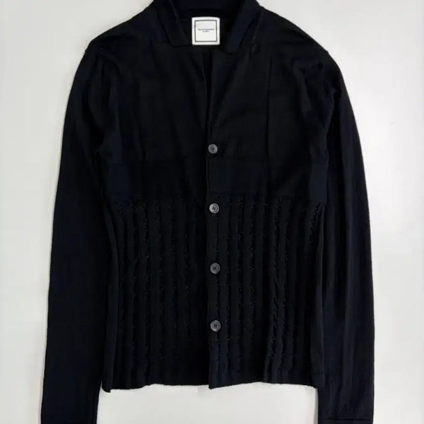 [BUNJANG] Wooyoungmi Men's Black Cable Detail Cardigan / [정품] 우영미 남성용 블랙 케이블 디테일 가디건