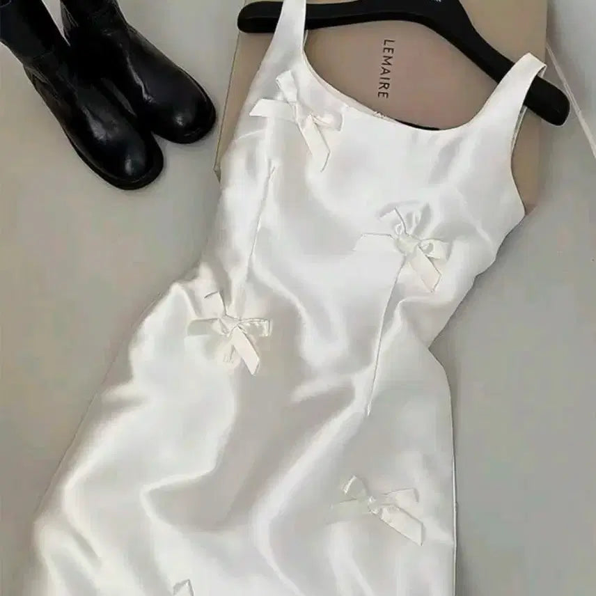 [BUNJANG] Women's Sleeveless Square Neck Dress with Bow Design / 여성용 스퀘어 넥 민소매 보우 디자인 드레스