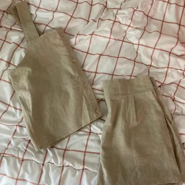 [BUNJANG] Beige Two-Piece Summer Set / 옷장정리ㅣ베이지투피스 여름투피스 상의바지셋트 여름상하의세트